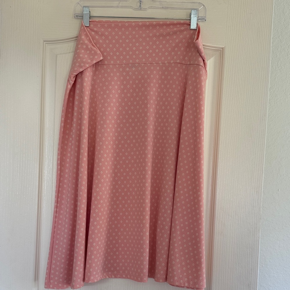 LuLaRoe Azure A-Line Midi Skirt in Soft coral  with Micro Diamond Motif